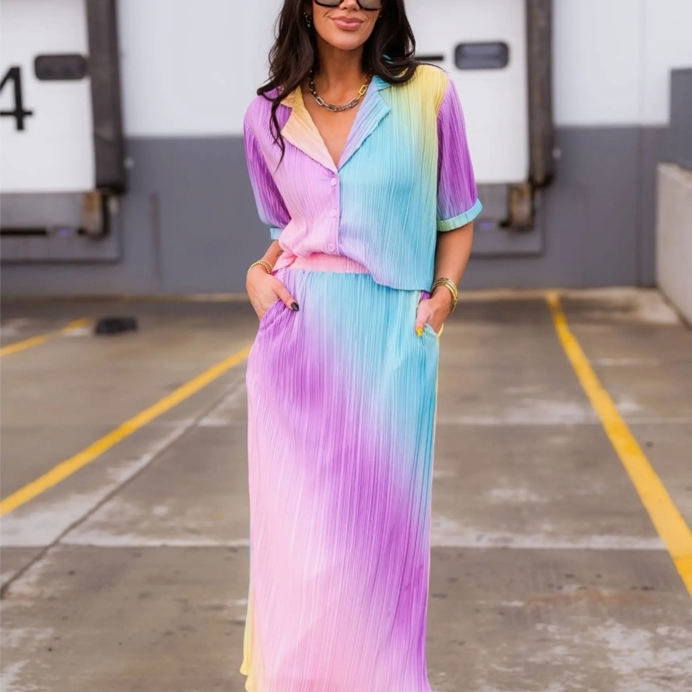 Colorful Gradient Pleated Dress